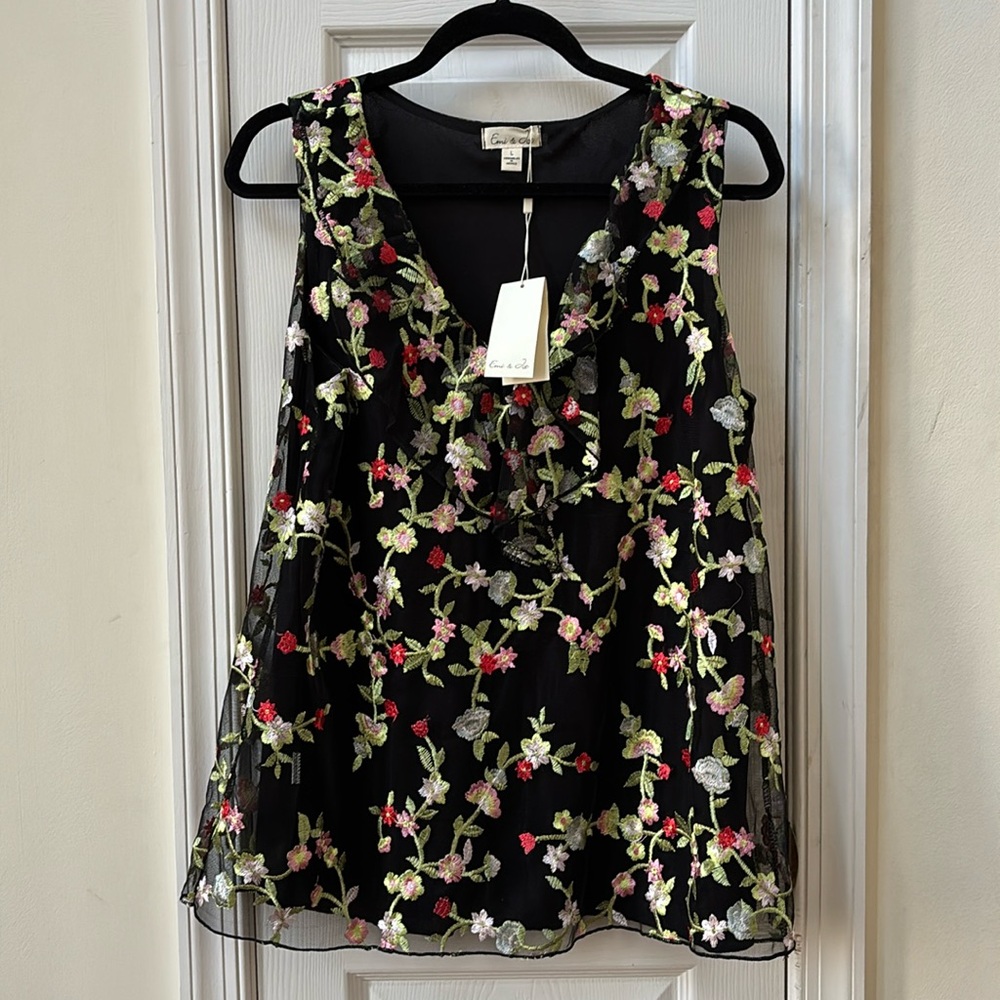 Colorful embroidered tank, size L